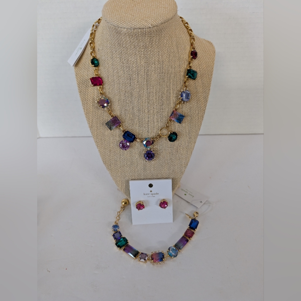 Kate Spade  Necklace, Earrings Bracelet Set Multicolor Rhinestone NWT